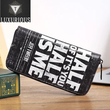 Модерен Мъжки портфейл от изкуствена кожа с надпис в стил хип-хоп, чанти и калъфи за мобилни телефони от среден размер, Trend дизайн, чантата за карти, Висококачествени дълги портмоне с цип