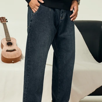 Модерен Ретро Функционални дънки с голям джоб, Мъжки Ежедневни Свободни Улични прави Панталони Големи размери, Мъжки Долната облекло