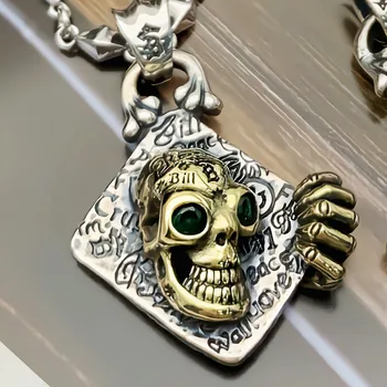 Модерен Тибетски сребърен Кръст в стил хип-хоп, изсечен от Ръката на Призрак, Скелет, Графити, Медальон, Огърлица, Мъжки Пуловер, Верига, Бижута подарък
