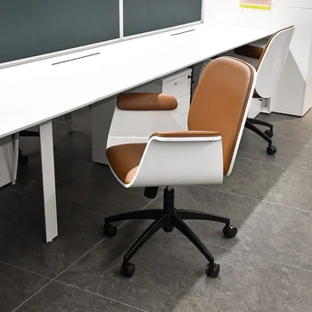 Модерни кожени офис стол в Скандинавски стил, Офис трапезария, Удобна облегалка, Компютърен стол, завъртащо се стол с подвижен ски лифта, на Игралното стол