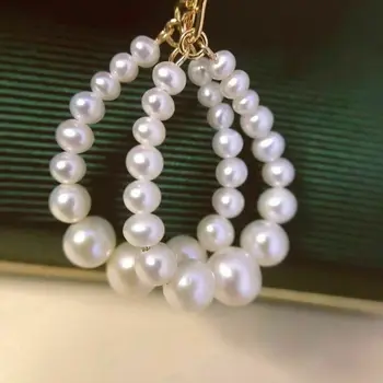 Модерни обеци с перли AAA + от естествени бели перли akoya 3-6 мм, от 14-каратово злато
