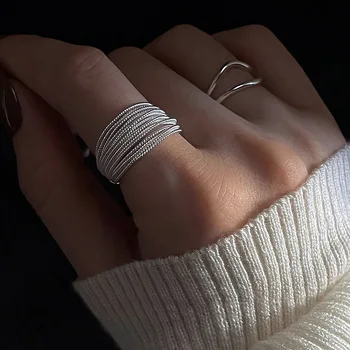 Модно посеребренное пръстен с уникални линии за жени, бижута, Регулируема на пръст отворено Винтажное пръстен за парти, подарък за рожден ден jz492