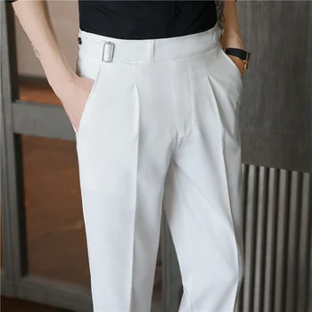 Мъжки бизнес панталони в корейски стил, оборудвана офис костюм за социален живот, Ежедневни панталони, Градинска облекло, Черно, Бяло 29-36
