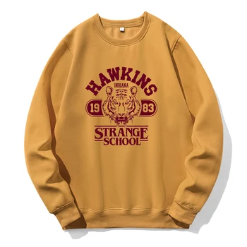 Мъжки блузи Hawkins High School, Индиана, 1983, Мъжки блузи с принтом, Руното топлото hoody, Свободни топове оверсайз, ретро класика с качулка