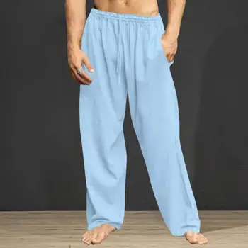 Мъжки ежедневни дълги панталони със средна засаждане на съвсем малък, обикновен директни широки спортни панталони, градинска облекло