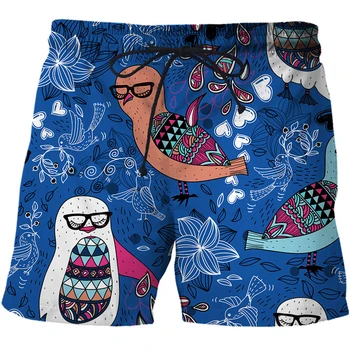 Мъжки къси панталони, бързо съхнещи летни плажни шорти за отдих на острова, дрехи за мъже с 3D принтиране, Ежедневни удобни спортни шорти за бягане, мъжки