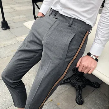 Мъжки Панталон със странична лента, високо качество на Бизнес Офис Ежедневни Панталони за комуникация, Модни Корейската Версия на Мъжки Панталони Slim Fit