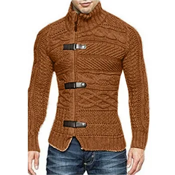 Мъжки пуловер с дълъг ръкав, Градинска облекло, Оборудвана Пуловер, Потник, Есен-зима, Възли риза с висока яка, Трико