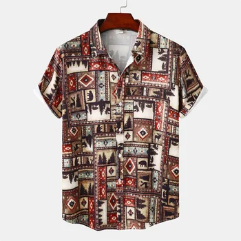 Мъжки ризи, Хавайска риза, Блуза с флорални 3D принтом, ежедневни дрехи големи размери, с къс ръкав, Градинска дрехи за улицата, Летни дрехи