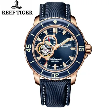 Мъжки часовник Reef Тигър, Подводница, Нови автоматични механични бизнес ръчни часовници с виртуален скелет, водоустойчив сапфировые часовник за гмуркане, 200 м, сапфирен кристал