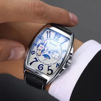 Най-добрите мъжки автоматично механични часовници Morning Star Tourbillon от хралупата турбийоном за мъже подарък с кожени правоъгълни с часове Бизнес класа