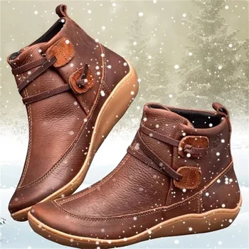 Новата Есенно-зимни обувки за жени, обувки в стил ретро, Висококачествени Водоустойчиви топли обувки от изкуствена Кожа, Дамски Botas De Invierno Para Mujer