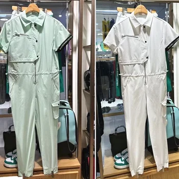 Новата пролетно-летен голф, едно парче комплект за жени, дълги панталони с ципове с дълги ръкави, регулируема талия, модни облекла за голф, дрехи за голф