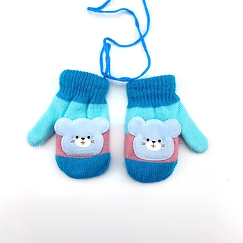 Нови сладки ръкавици с анимационни котка, зимни Дебели възли детски ръкавици без пръсти за новородено, детски топли ръкавици за деца от 0-4 години