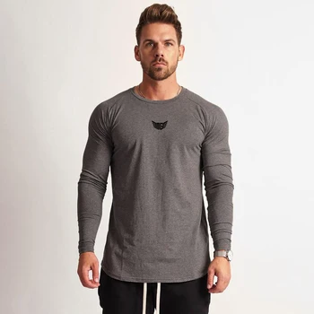 Новият висококачествен памучен мъжки ежедневни тениска за бодибилдинг с дълъг ръкав, компресиране облегающая есенна дишащи дрехи за тренировка във фитнес залата