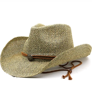 Персонални ковбойская сламена шапка в стил Уестърн за момичета, плажна шапка 56-58 см, проста солнцезащитная шапка за мъже и жени, летни шапки