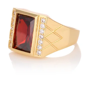 Производител на мъжко модно луксозно квадратно пръстен с червен цирконием, сватбени декорации за годеж