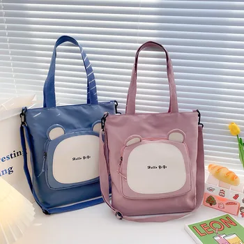 Пролетно нова холщовая студентски чанта на едно рамо, Детска чанта за момичета, чанти с цип за начално училище на Едро