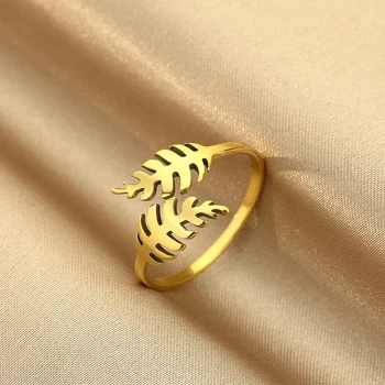 Пръстен-лист от неръждаема стомана CHENGXUN, пръстен-обвивка за палеца, Естествено Отворен Пръстен, Не Тускнеющее, Водонепроницаемое за жени