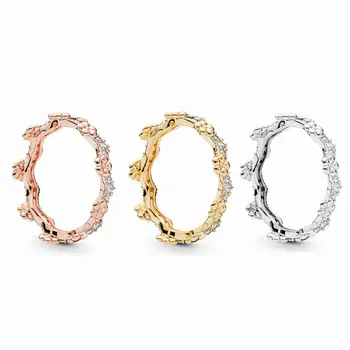 Пръстени във формата на цвете корона от 100% 925 сребро, цветен венец от различни метали Или купчина с пръстени във формата на корони, бижута, подаръци