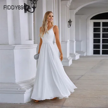 Сватбени рокли FIDDY898 с V-образно деколте, Елегантен Сватбена рокля Трапецовидна форма с цип с отворен гръб, Прост дизайн на Сватбена рокля за булката QD06276