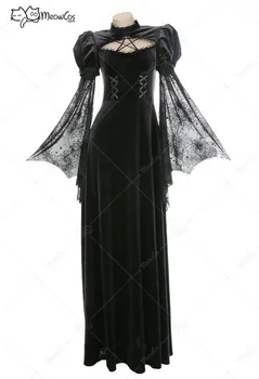 Секси Дълга рокля с изгорени ръкави под формата на паяжина, в Елегантна женствена рокля на Хелоуин костюми за cosplay
