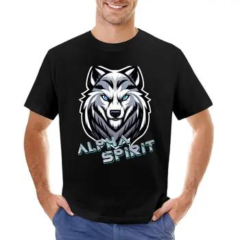 Тениска с логото на вектора на Алфа под формата на бял вълк, корейски модерен мъжки тениски голям и висок размер