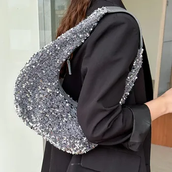 Универсална лъскава полукръгла чанта през рамо и мишницата, расшитая мъниста чанта 2023, нова дамска чанта