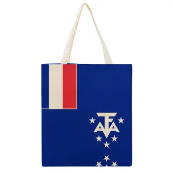 Холщовая чанта-тоут с двойно флага на Френски Южни и Антарктически земи, холщовая чанта, Забавна новост