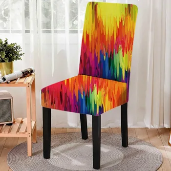 Цветен калъф за кухненски стол с 3D модел, ликра, Грязезащитный калъф за хранене столове, Подвижни, седалките, Интериор на стаята