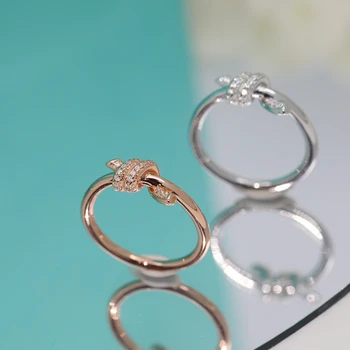 Чисто сребро 925 Проба, Trend марка Луксозни Бижута за мъже и Жени, Увит и завязанное възел брилянтният пръстен, подарък за двойка за рожден ден