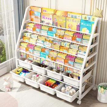 Шкафове, рафтове за книги с картинки, проста засаждане, многослоен домакински рафтове за съхранение на играчки, рафтове за книги и вестници