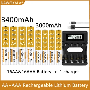 100% Оригинална батерия тип АА/ААА 1,5 В, полимерна литиево-йонна акумулаторна батерия от 1,5 тип АА/AAA с USB-зарядно устройство