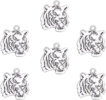 30 бр. Медальони с изображение на тигър, висулки във формата на главата на животното, Окачване от Античния сплав Сребро, медальони с изображение на тигър, Мъниста, висящи висулки за бижута