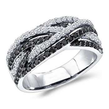 Луксозно Дамско пръстен с малък цирконий, Обещающее Годежен пръстен Сребърен цвят, Реколта кристални черни Годежни пръстени за жени