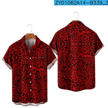 Мъжки хавайска тениска Hombre, модерен леопардовый принт, 3D принт, Уютна ежедневни плажни дрехи големи размери с къс ръкав