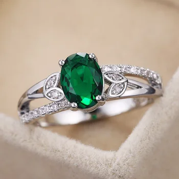 Ново Нежно Зелено/синьо/бяло Овално женски годежен пръстен с цирконием, Висококачествена лента с кухи лист, предложението за Ангажимента, дамски пръстени